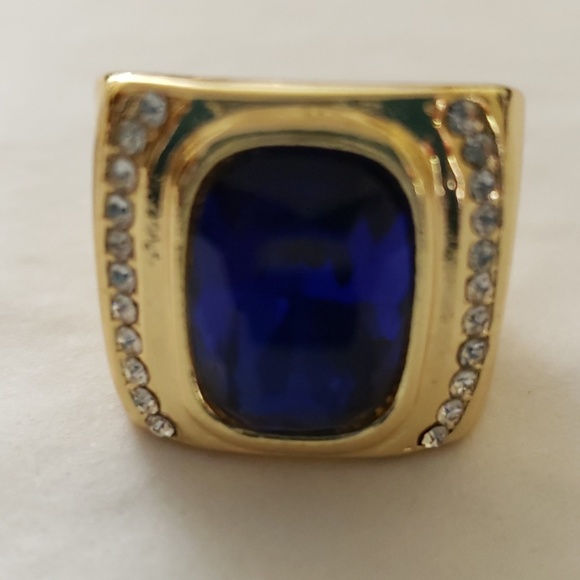 Men's Blue Gemstone Yellow Gold Filled Ring - Picture 2 of 7